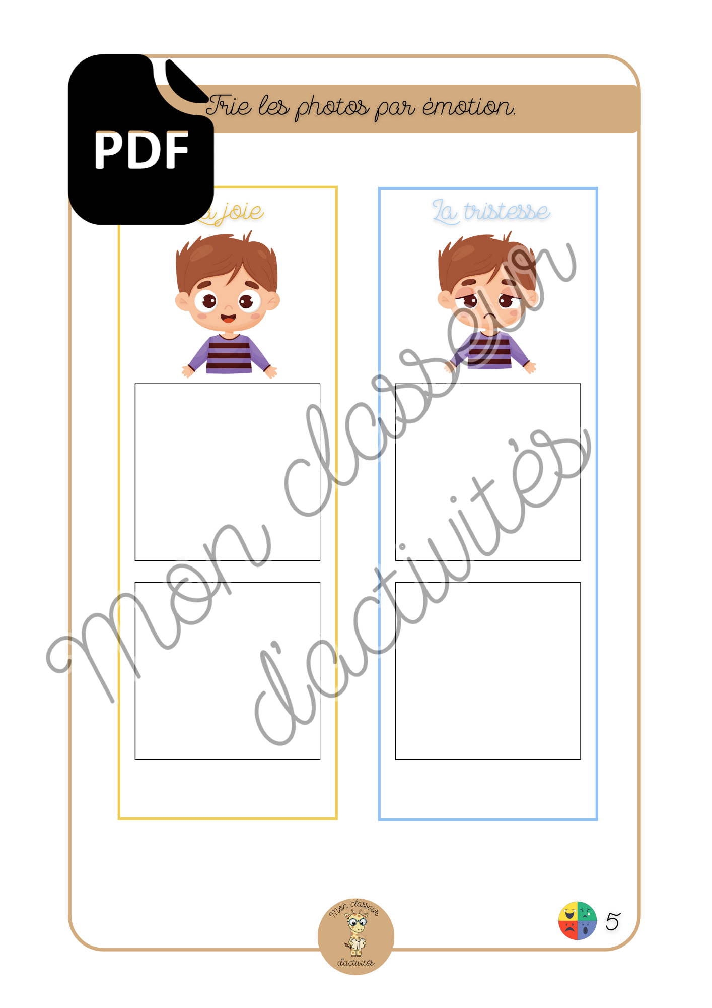 PDF - Les émotions - Fiche 4 "Trie les photos par émotion (partie1)"
