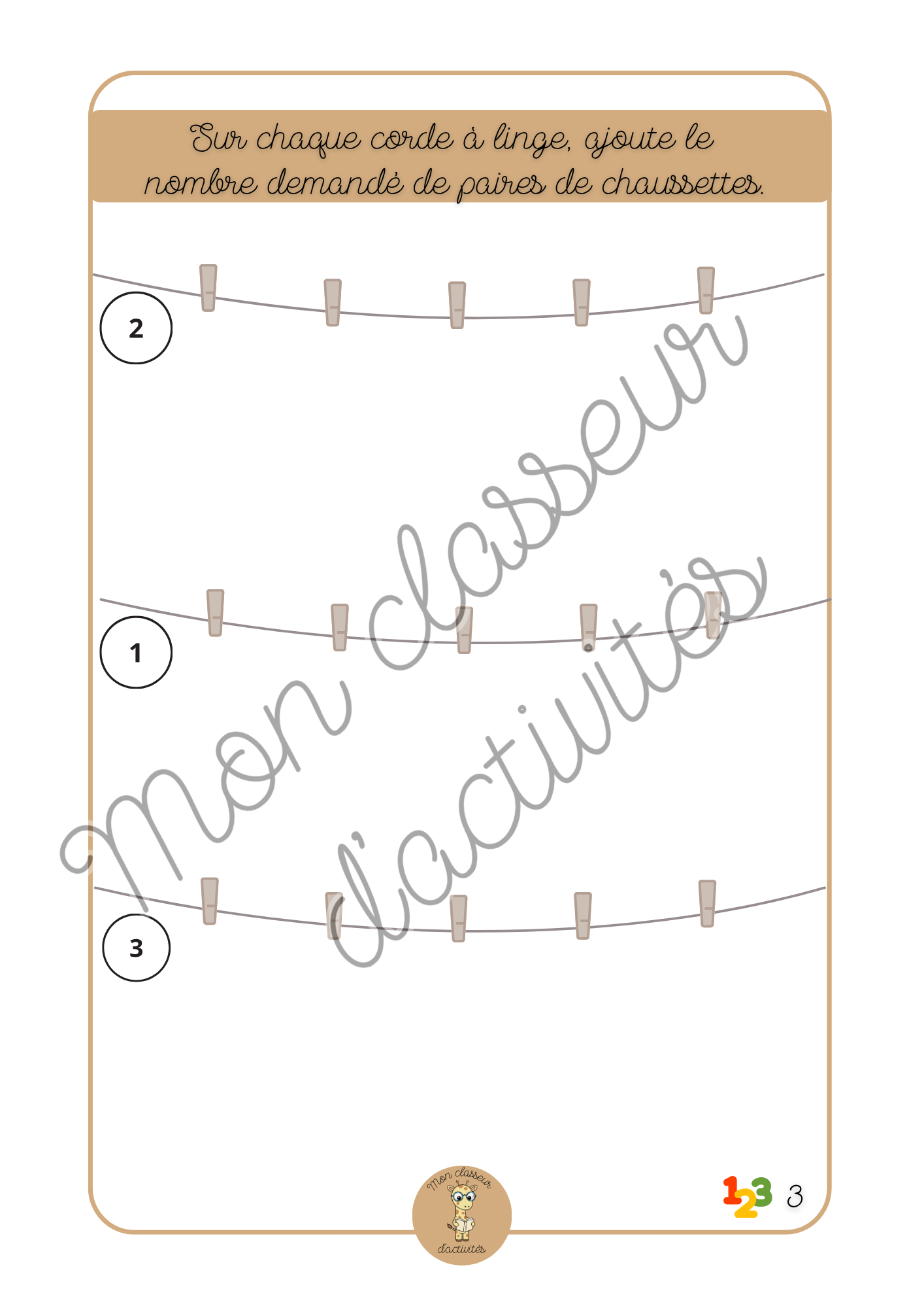 PDF - Les chiffres - Fiche 3 "Ajoute les paires de chaussettes"