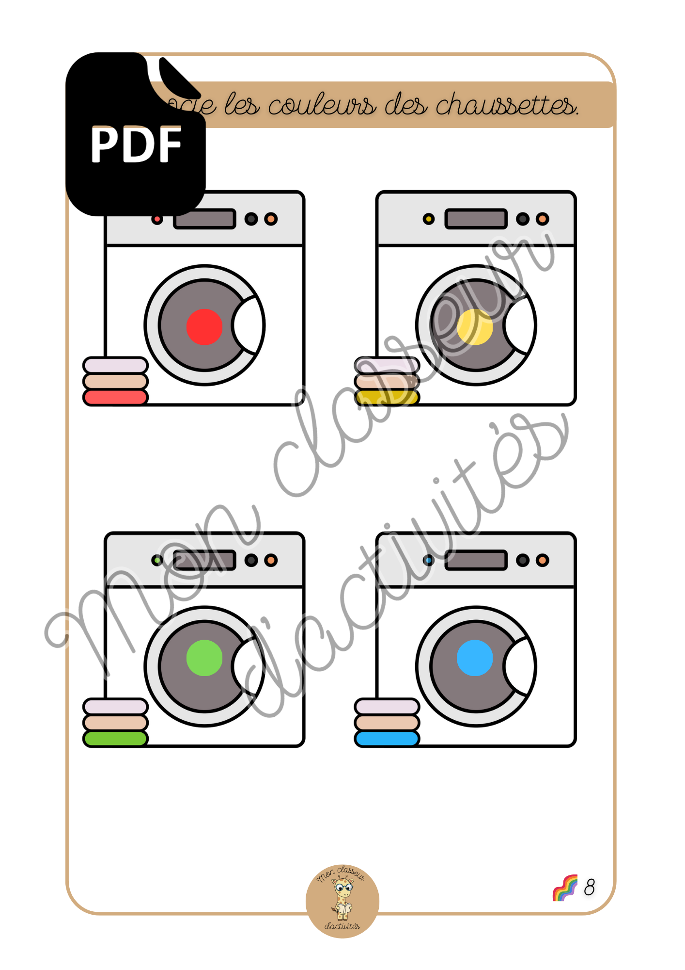 PDF - Les couleurs - Fiche 8 "Associe les couleurs des chaussettes"