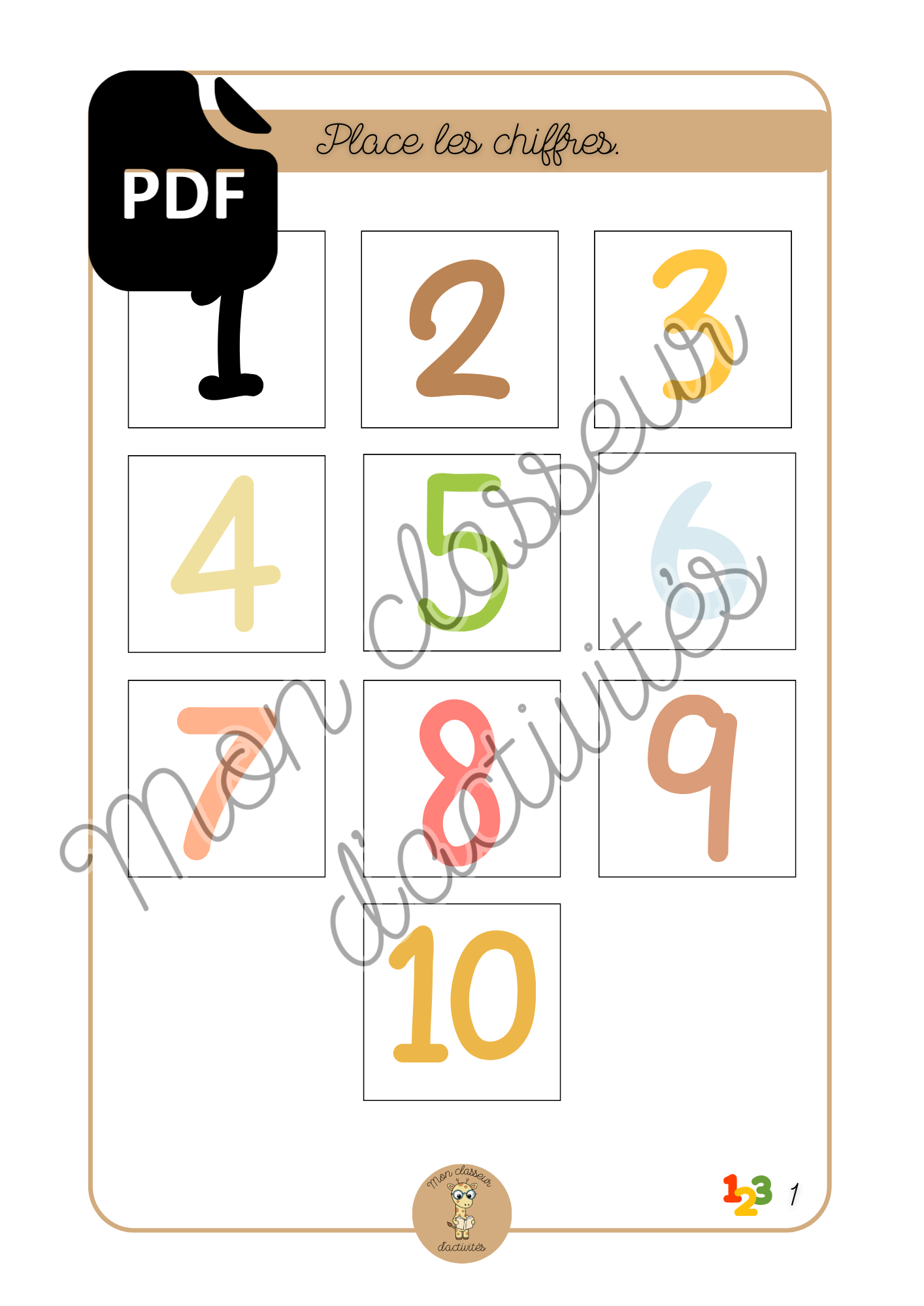 PDF - Les chiffres - Fiche 1 "Place les chiffres"