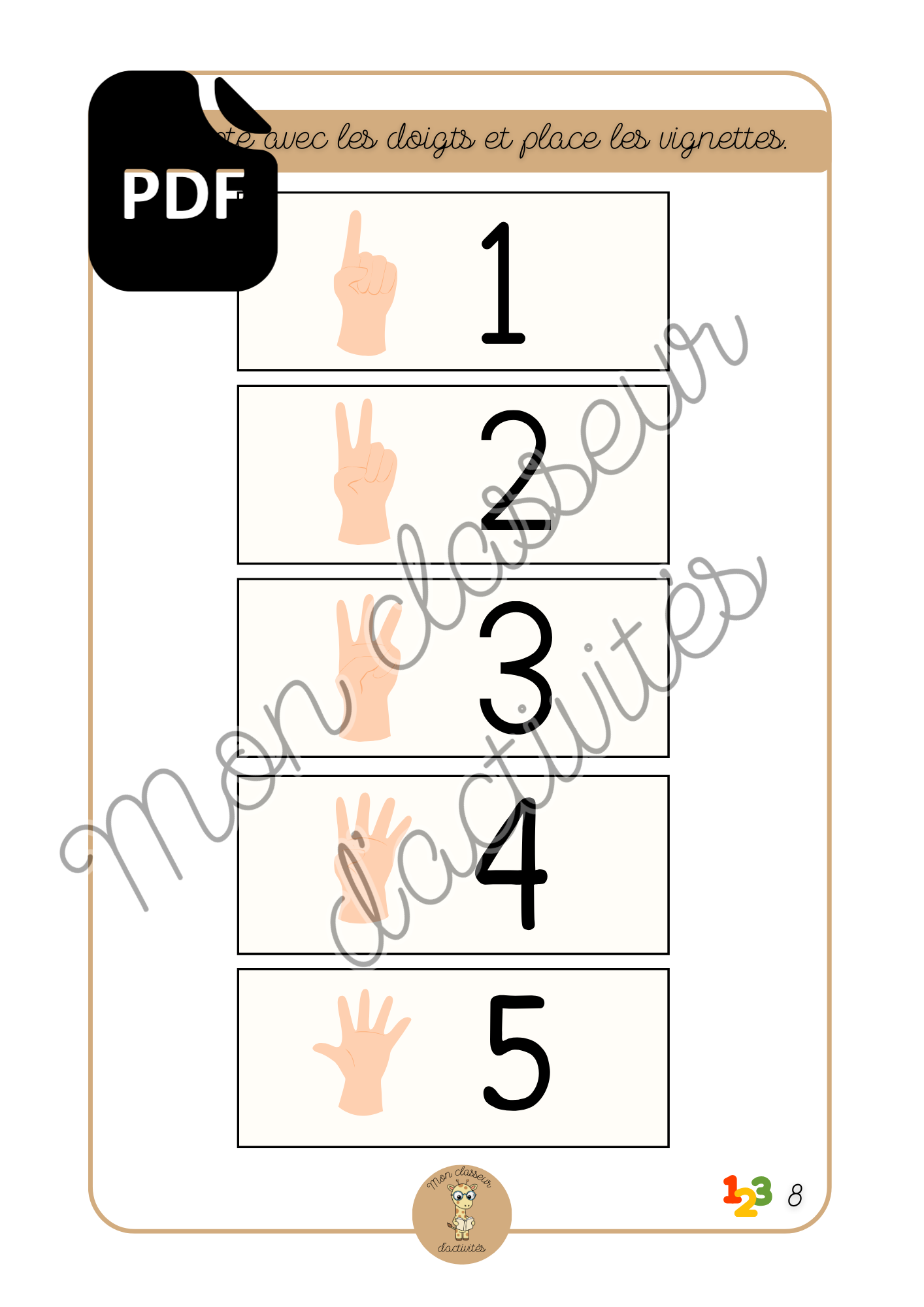PDF - Les chiffres - Fiche 9 "Compte avec les doigts"