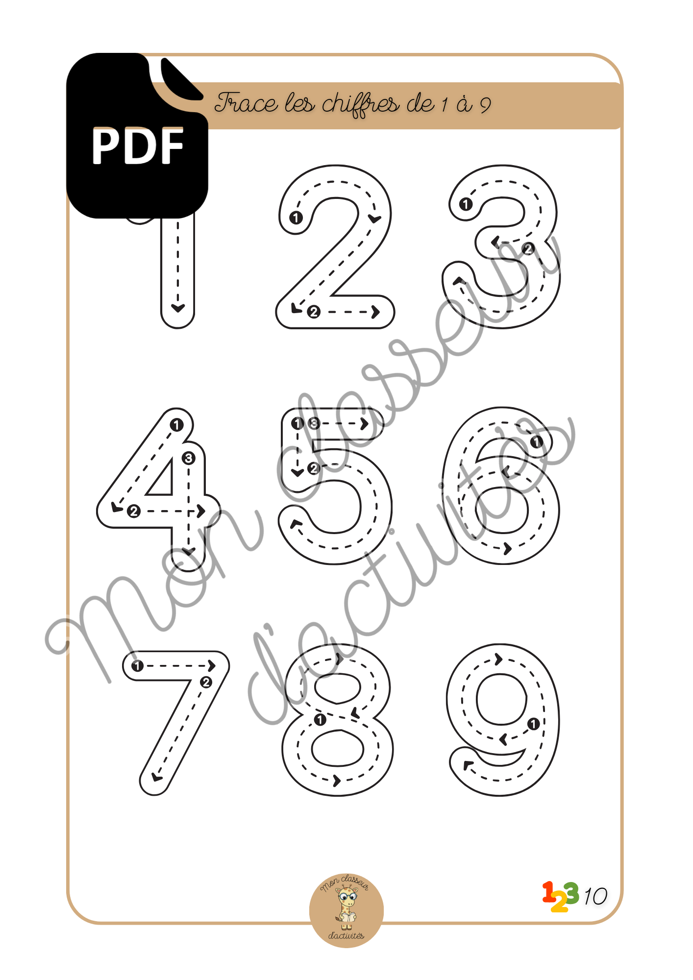 PDF- Les chiffres - Fiche 11 "Trace les chiffres de 1 à 10"