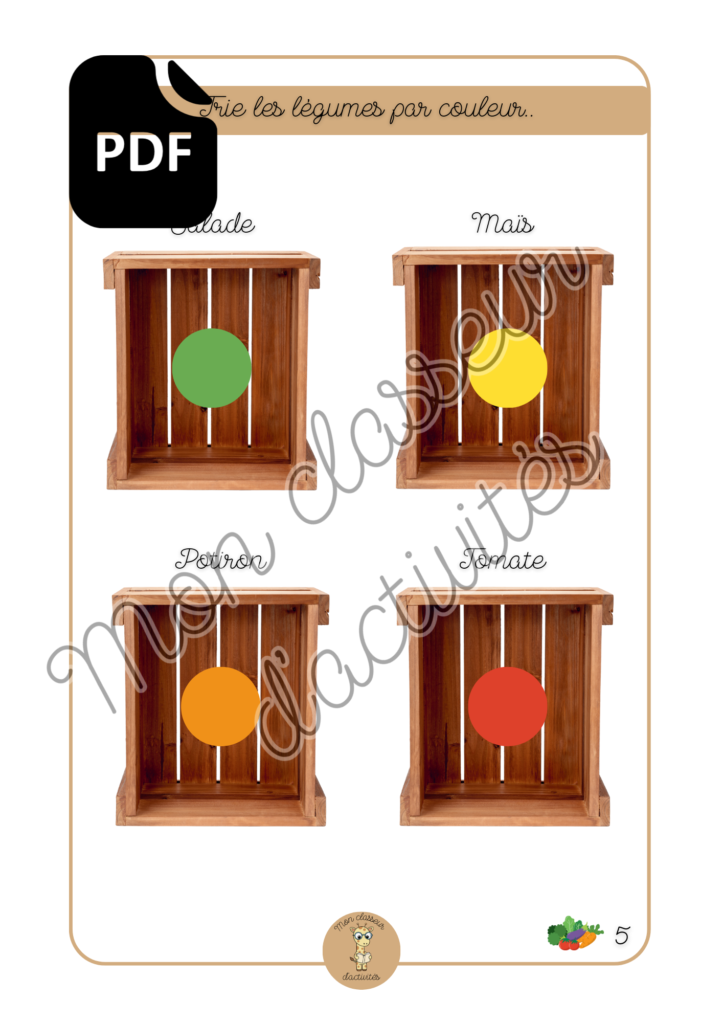 PDF - Les fruits et légumes - Fiche 5 "Trie les légumes par couleur"