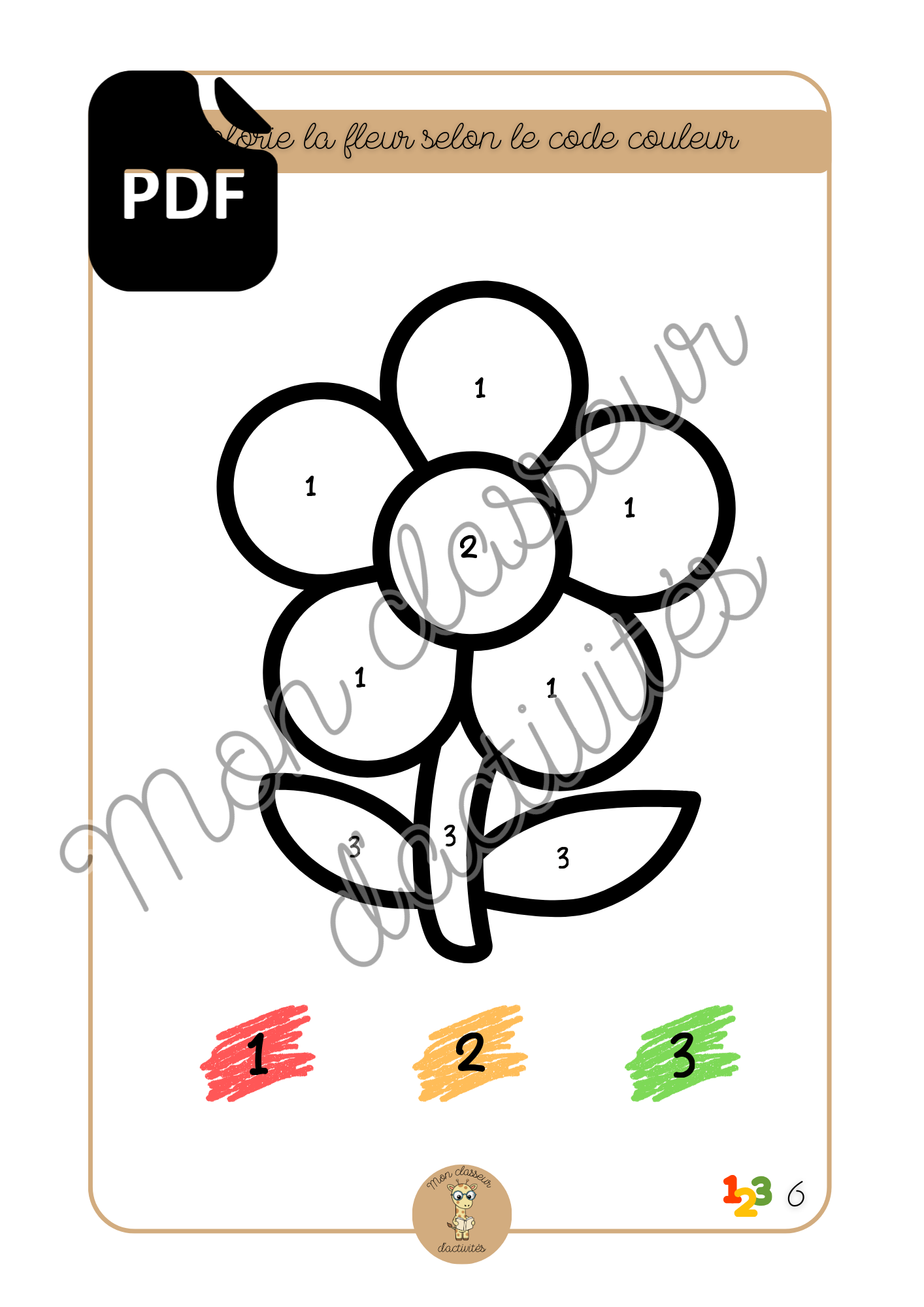 PDF - Les chiffres - Fiche 7 "Colorie selon le code couleur"